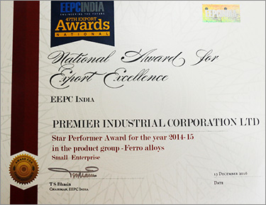 EEPCINDIA Certificate of Excellence 2014-15