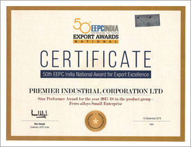 EEPCINDIA Certificate of Excellence 2017-18