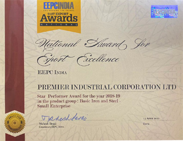 EEPCINDIA Certificate of Excellence 2020-21